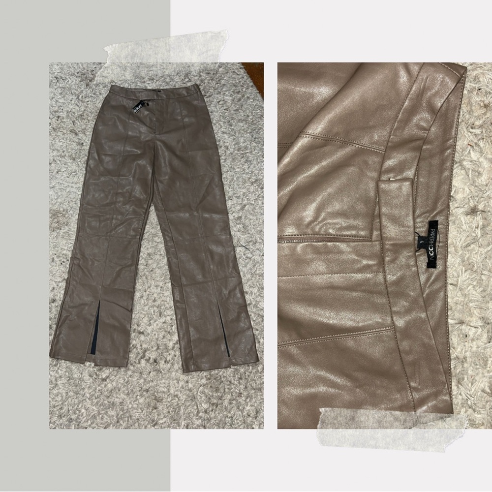 Papermoon Brown Faux Leather Pants, Size Large